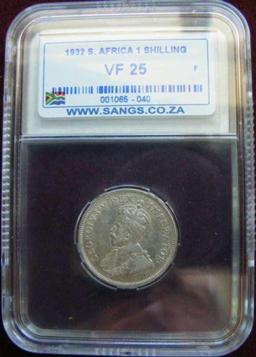 80% silver - 1932 SA Union shilling. GRADED VF 25. RARE IN THIS CONDITION.