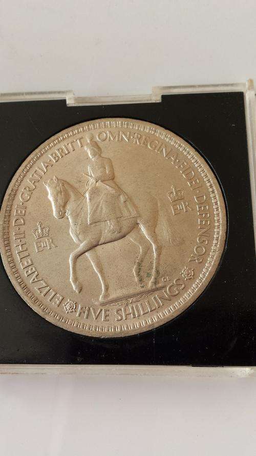 LAST ONE! SCARCE! SILVER CROWN! SEALED IN CONTAINER! 1953 BRITT 5 SHILLING / CROWN - UNC CONDITION!