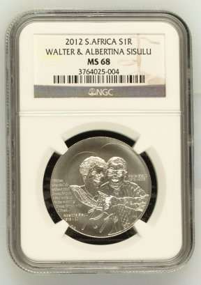 MS 68 - NGC GRADED 2012 Walter & Albertina Sisulu R1 SILVER!!! Serial no may differ. Excellent