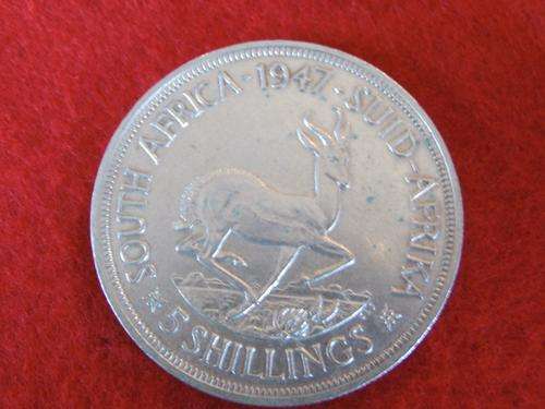 1947 UNION OF SOUTH AFRICA CROWN (5 Shillings) - 80% SILVER!!!