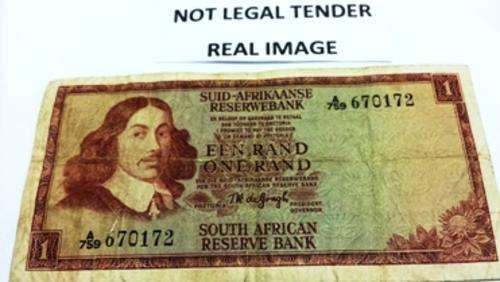 A-series TW de Jongh R1 Bank Note:  Prefix A759 - 670172.