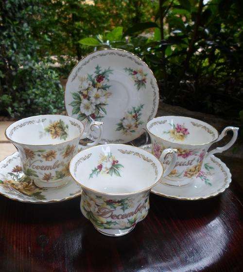 THREE BONE CHINA DUO'S BOUQUETS OF THE MONTH MINT CONDITION
