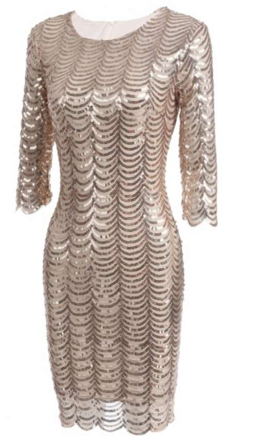 3/4 sleeve bodycon sequin dress