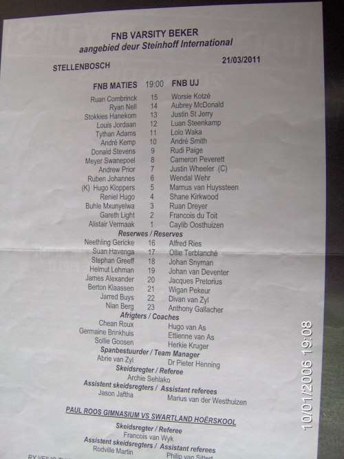 2011 Varsity Cup Final & 5 UJ Programs