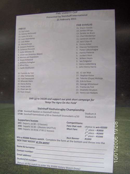 2011 Varsity Cup Final & 5 UJ Programs