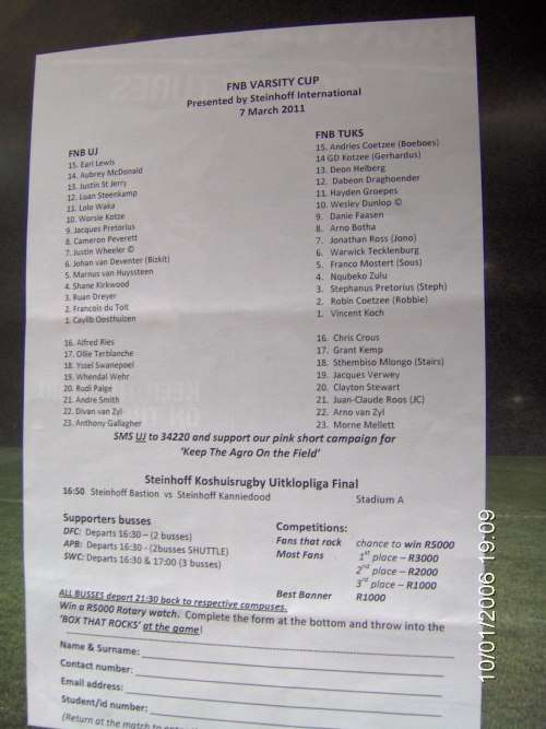 2011 Varsity Cup Final & 5 UJ Programs