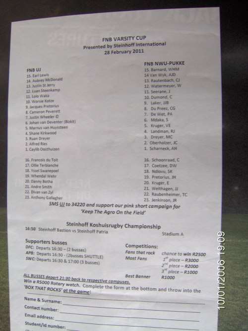 2011 Varsity Cup Final & 5 UJ Programs