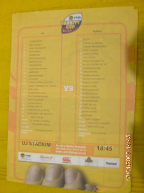 Varsity Cup Programs UJ vs Pukke & UJ vs Shimlas
