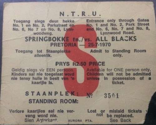 Springboks vs New Zealand 25-7-1970 Test Match Ticket