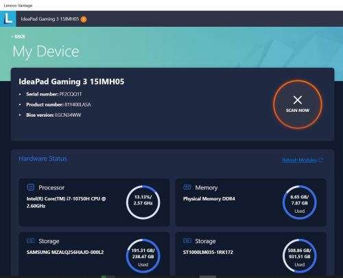 Lenovo IdeaPad Gaming 3 Notebook PC - Core i7-10750H / 15.6` FHD 120Hz / 8GB RAM / 256GB SSD + 1TB H
