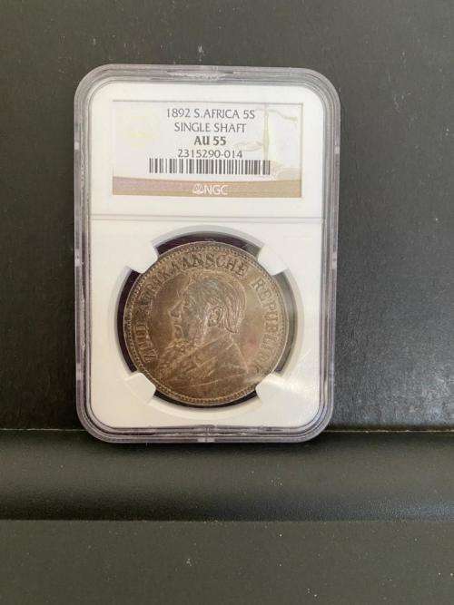 " 1892"..ZAR 5s...s/s (single shaft)AU 55!!! NGC GRADED