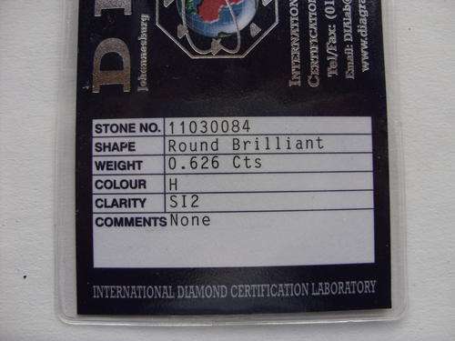 ** 0.62ct** Natural Round Brilliant Diamond. H / SI2 (Certified)