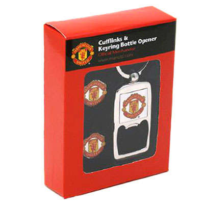Manchester United F.C. Cufflinks & Key Ring Bottle Opener Set