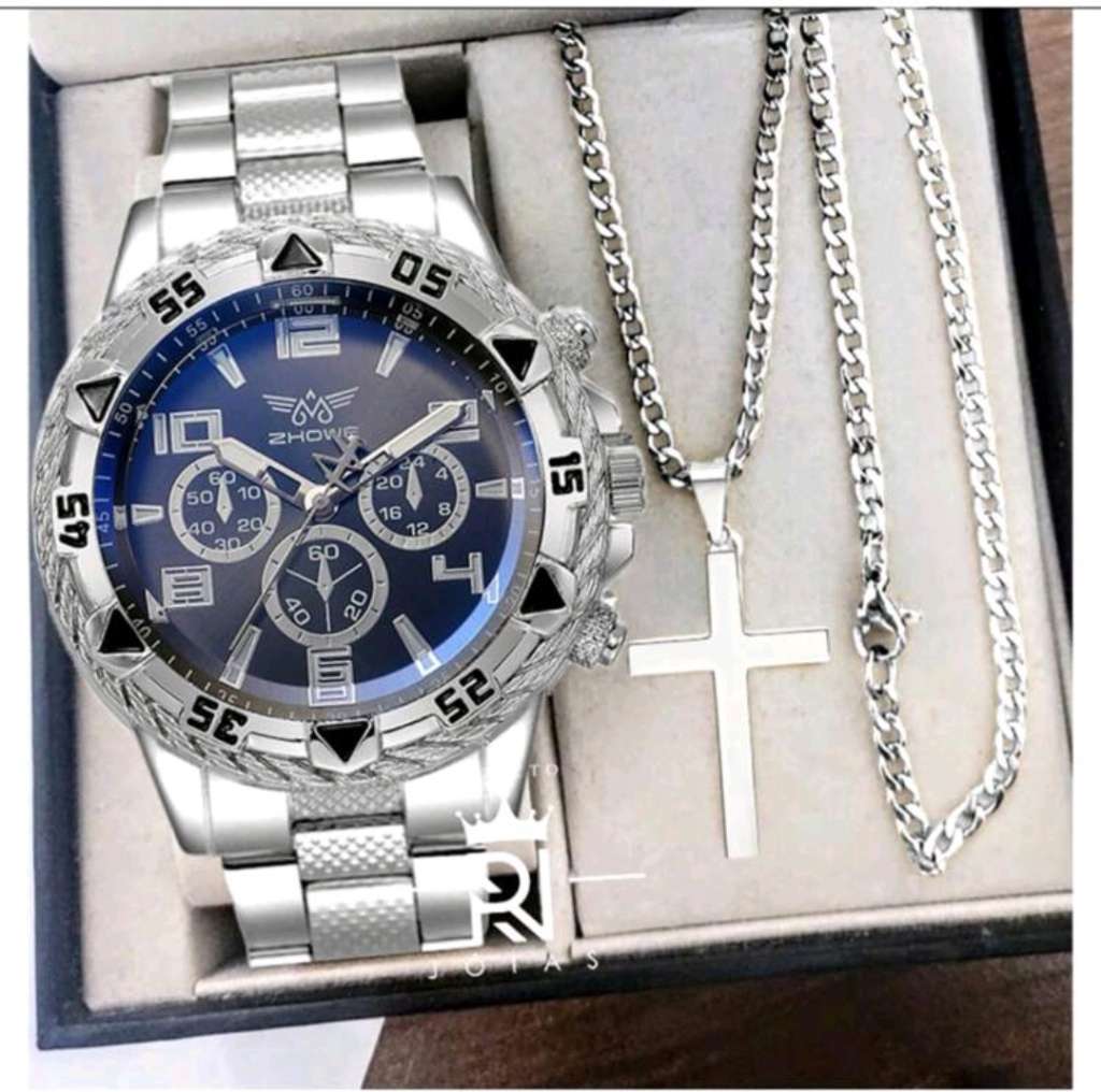 Men`s ZHOwe  Quartz Watch  With Cross pendant necklace