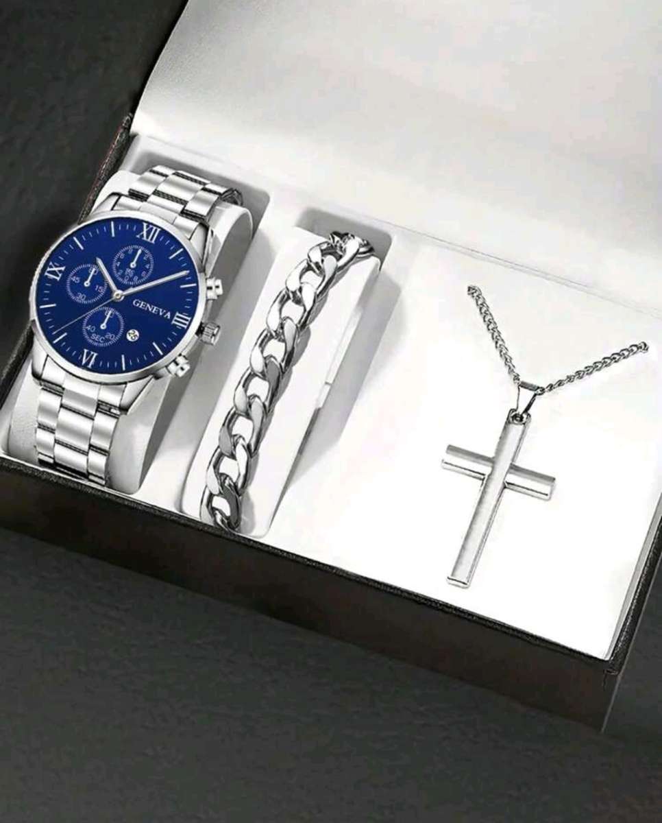 3pc luxurious Men`s geneva Quartz Watch set for men