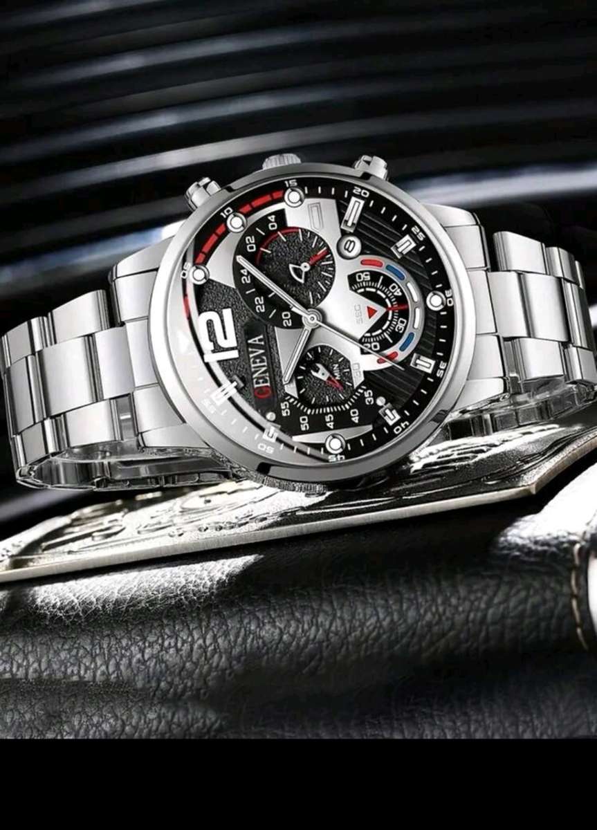 2pcs Luxury Men`s Bracelet Watch Set, Men`s Fashionable Calendar Business Stainless Steel Strap Quar