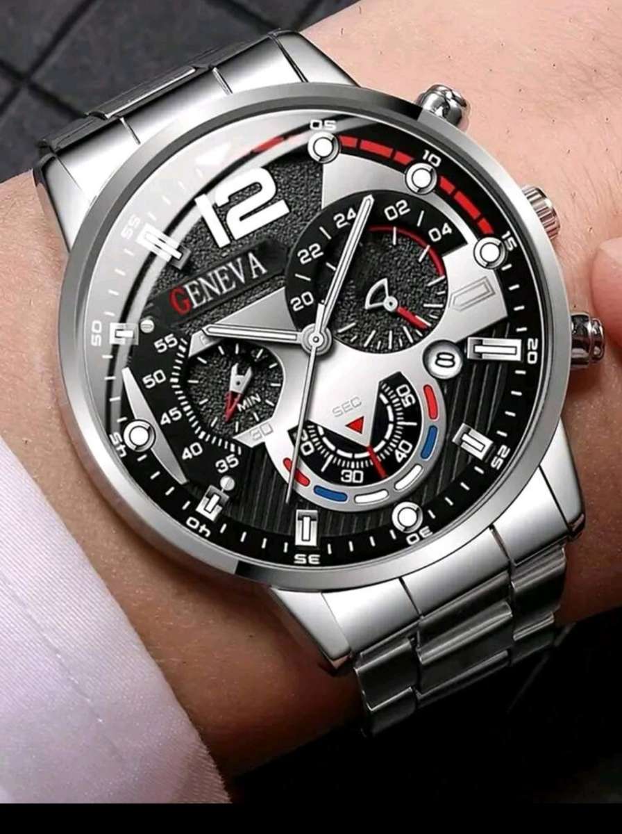 2pcs Luxury Men`s Bracelet Watch Set, Men`s Fashionable Calendar Business Stainless Steel Strap Quar