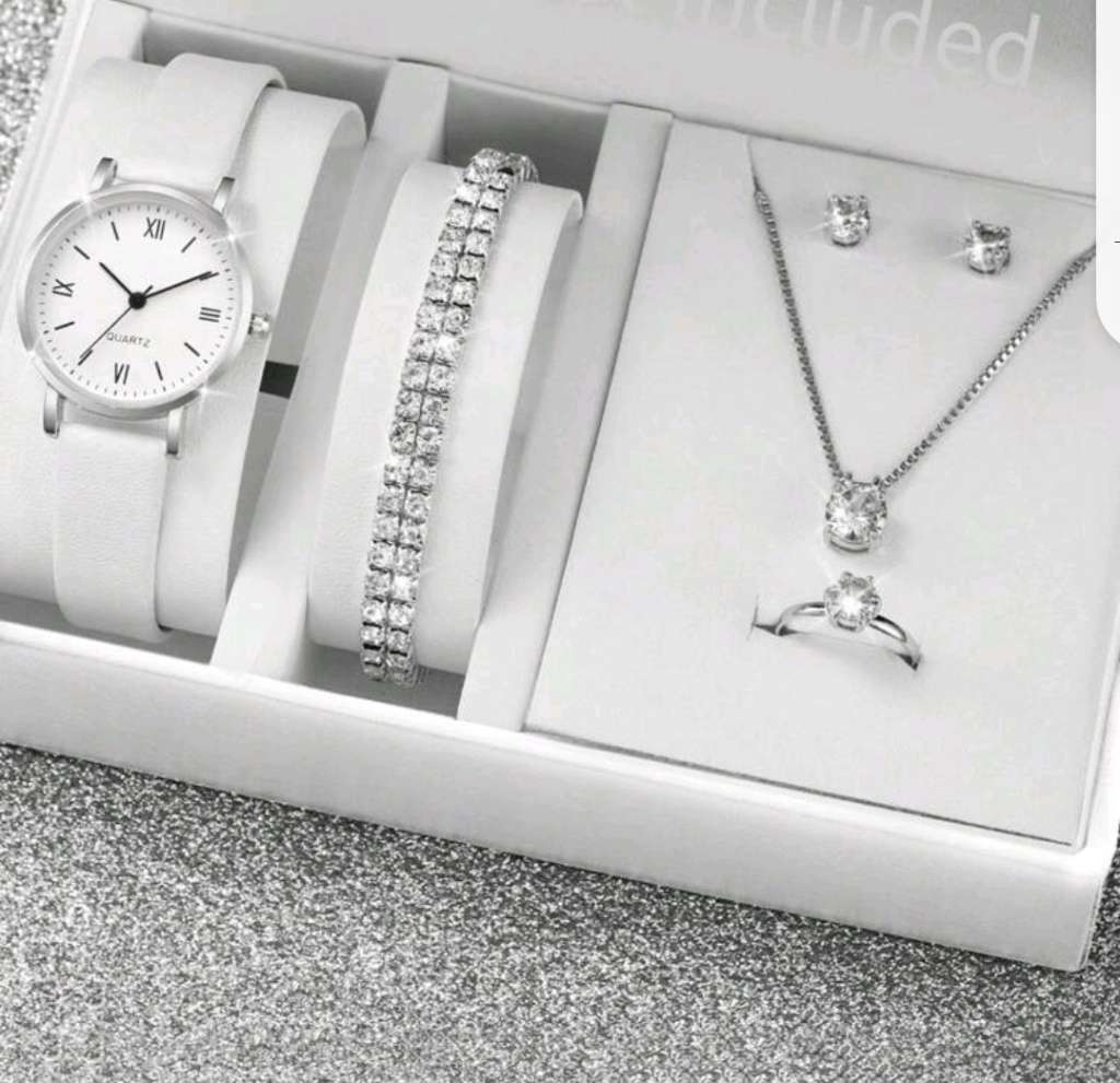 6pc woman Quartz Watch With diamond decor jewelry set
