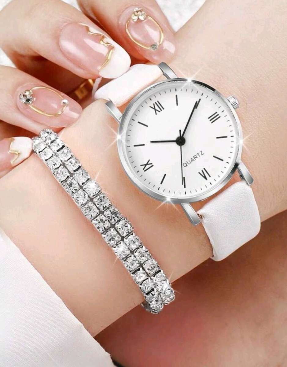 6pc woman Quartz Watch With diamond decor jewelry set