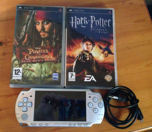 PSP Console + 2 Games + Charger + New Battery