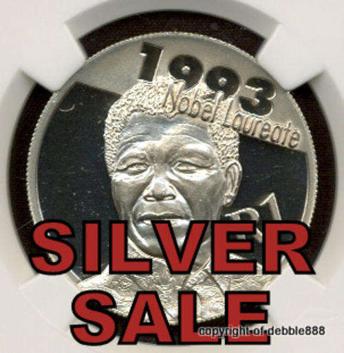 SILVER R1 SALE*** !!! MANDELA Nobel Laureate- MS67 -Mintage only 4,061 !!! More rare than the proof