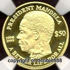 GOLD TENTH OUNCE $50 !!! PF69 UC - Nelson Mandela 2004- from SIERRA LEONE - "A Better Life For All "