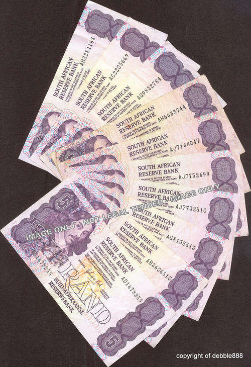 GPC de KOCK - 10 x FIVE RANDS - 1989 - THIRD ISSUE- E/A - BID PER NOTE