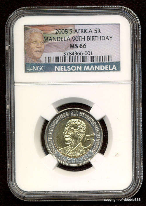 8 x MS66 NEW LABEL  90TH Birthday MANDELA R5's - BID PER COIN