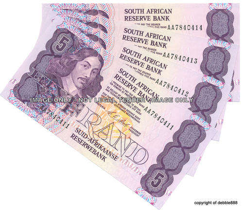 CL STALS - 4 x UNC FIVE RANDS in SEQUENCE-1990 - FIRST & ONLY ISSUE- E/A (AA prefix)