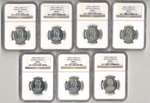 COMBO SET of 8 x "Smiley" Mandela 2000's**AU50 /AU53 /AU55 /AU58 /MS61 /MS62 /MS63 /MS64; bid p/coin