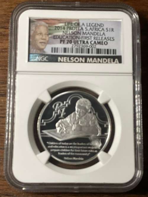2014 Mandela silver R1 ngc early release grade PF70