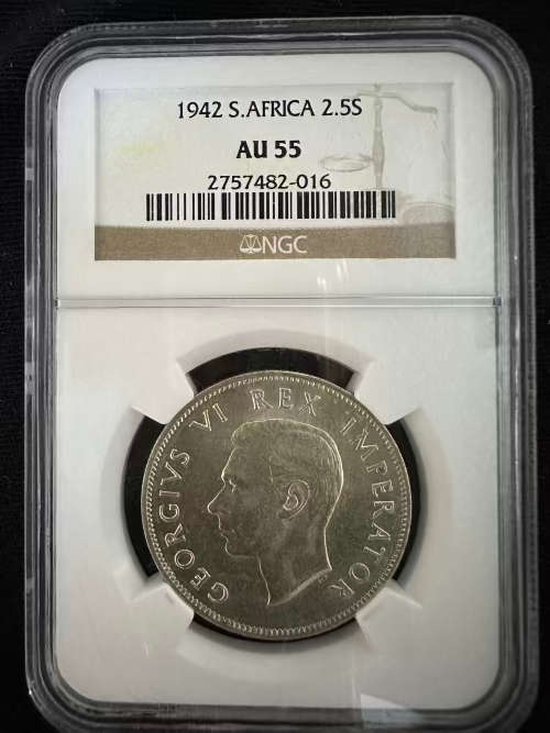 1942 * 2 .5 Shilling * NGC graded Au55