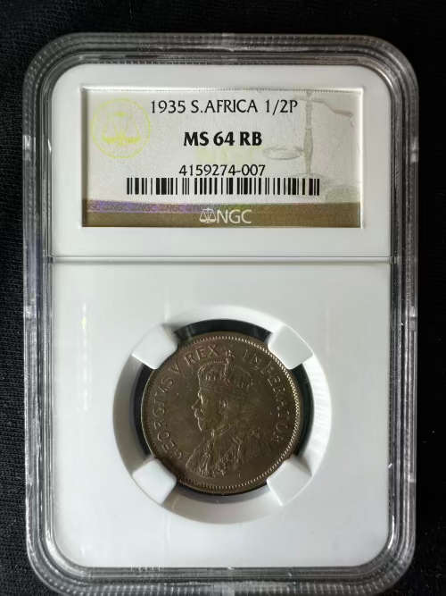 1935 * 1/2P * MS64RB *scarcer colour * only 35 coins graded MS