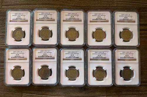 *** MANDELA BIRTHDAY SALE *** 90th Birthday R5 - AU58 *** 10 available, bid per coin