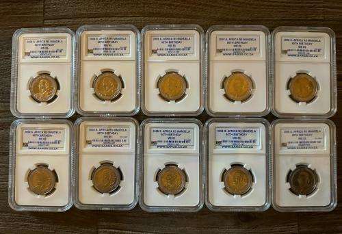 *** MANDELA BIRTHDAY SALE *** 90th Birthday R5 - MS65 SANGS *** 10 available, bid per coin