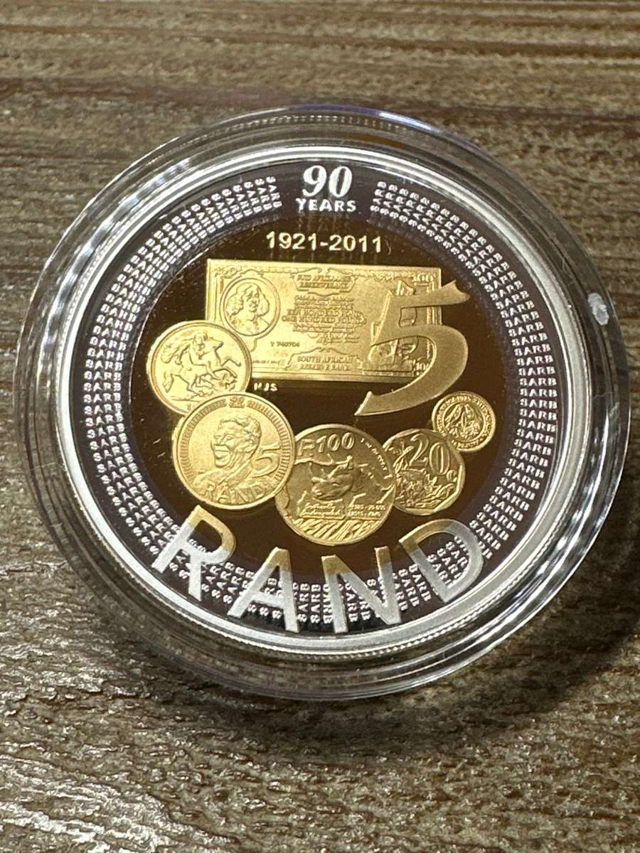 BI-COLOUR R5 Proof Crown - 2011 - SARB 90th Anniversary - still sealed in original SAM box and COA