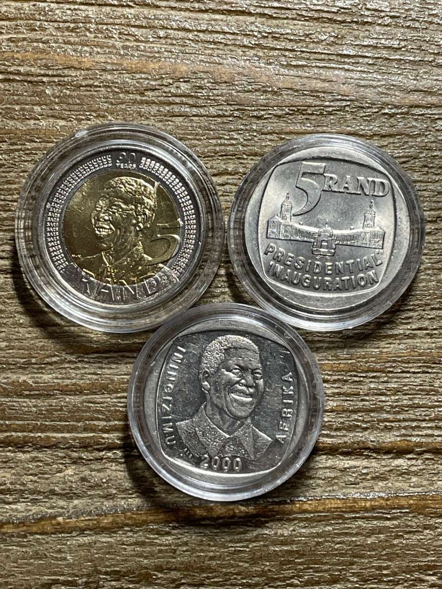 Mandela 3 Capsules Coins 1994 & 2000 Smiley Circulated, 2008 UNC - bid per set of 3