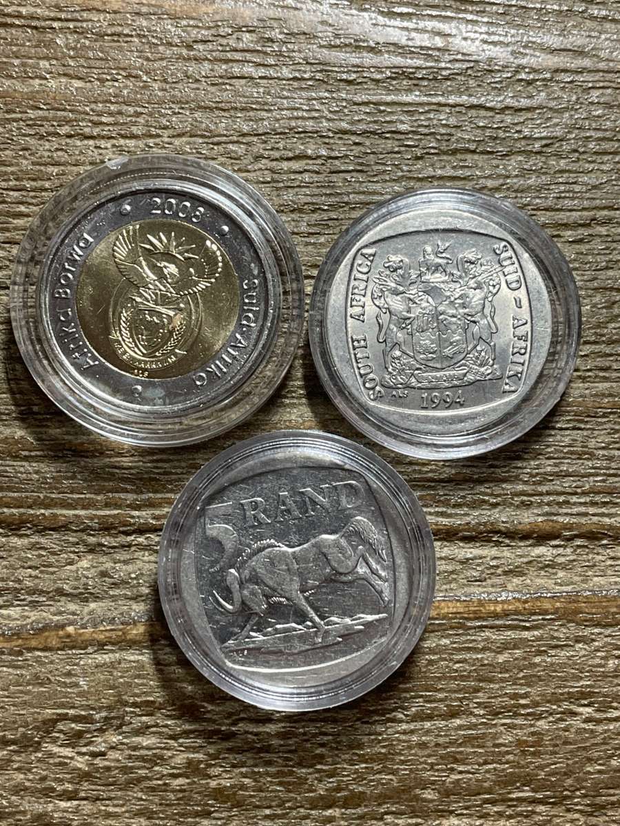 Mandela 3 Capsules Coins 1994 & 2000 Smiley Circulated, 2008 UNC - bid per set of 3