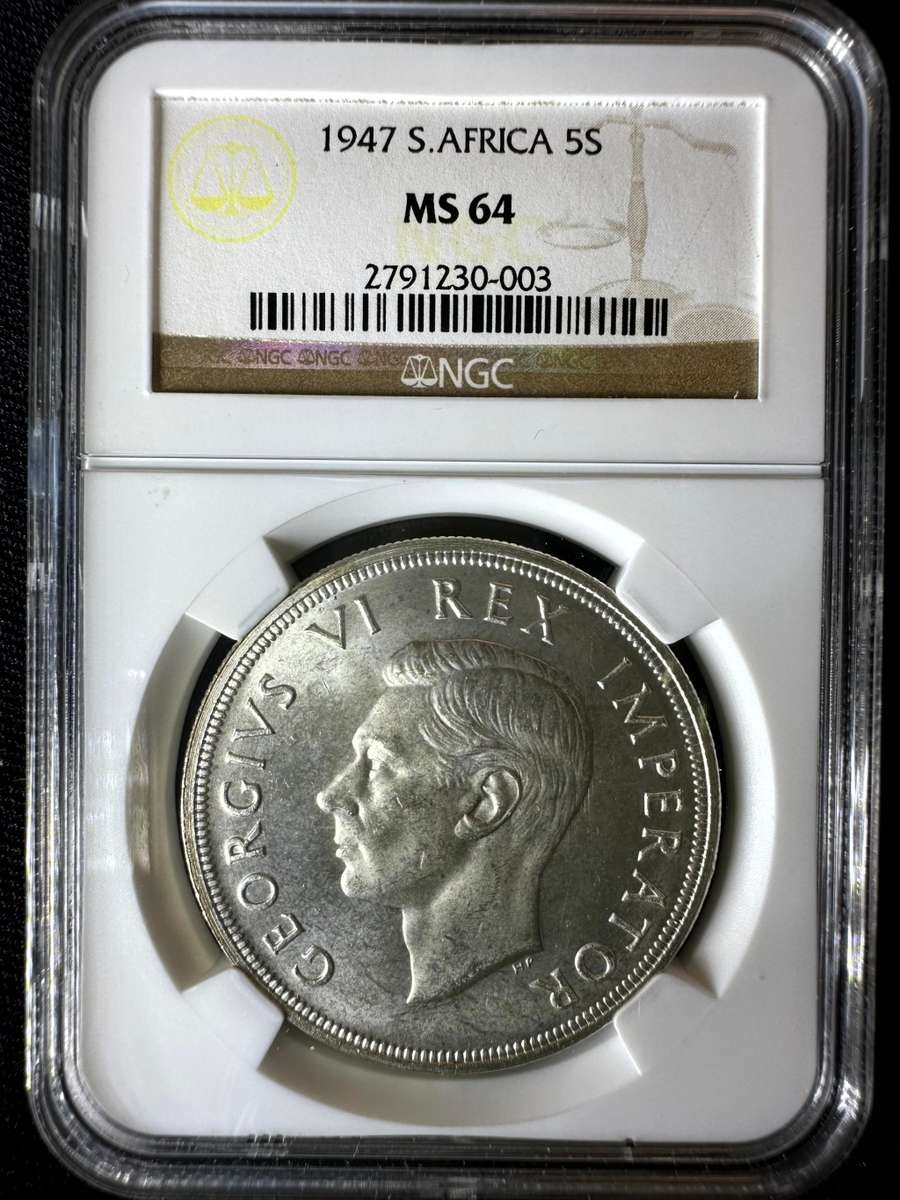 1947***5 shilling TOP CROWN***MS64***NGC