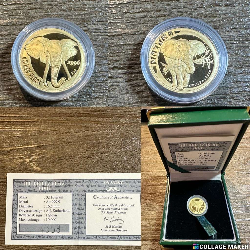 Natura ELEPHANT - 1/10 ounce Gold - SCARCE, highly collectable, includes COA