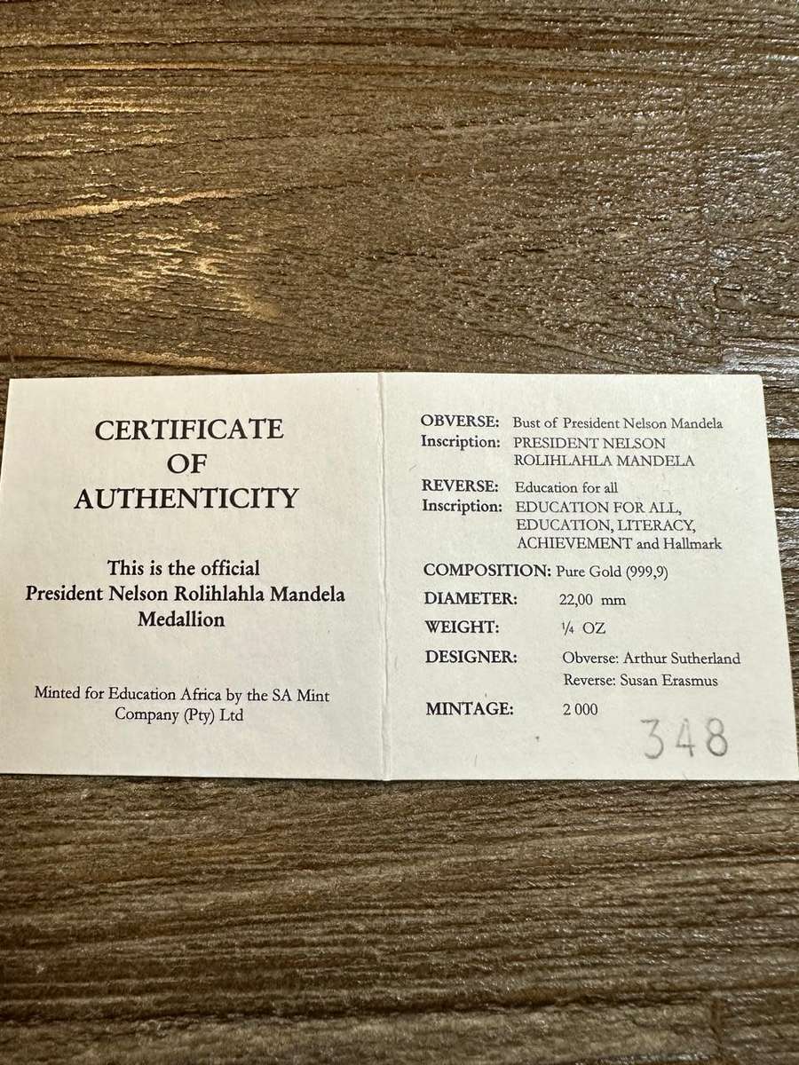 GOLD MANDELA 1/4 ounce - Education for All - SCARCE - 2000 mintage, highly collectable, includes COA