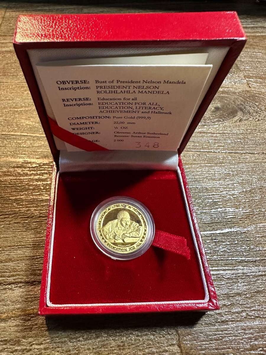 GOLD MANDELA 1/4 ounce - Education for All - SCARCE - 2000 mintage, highly collectable, includes COA