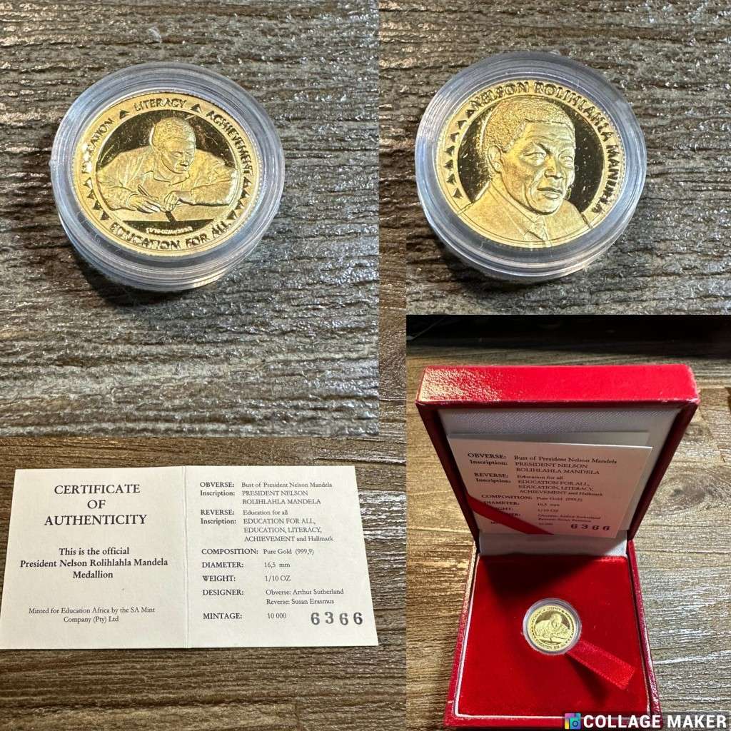 GOLD MANDELA 1/10th ounce - Education for All - SCARCE - highly collectable, includes COA