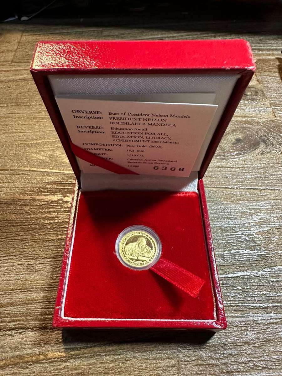 GOLD MANDELA 1/10th ounce - Education for All - SCARCE - highly collectable, includes COA