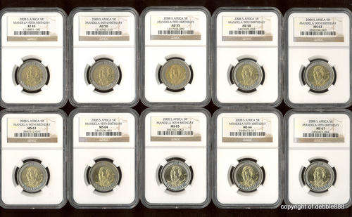 10 x COIN MANDELA SET !!! XF45 /AU50 /AU55 /AU58 /MS62 /MS63 /MS64 /MS65 /MS66 /MS67 !!