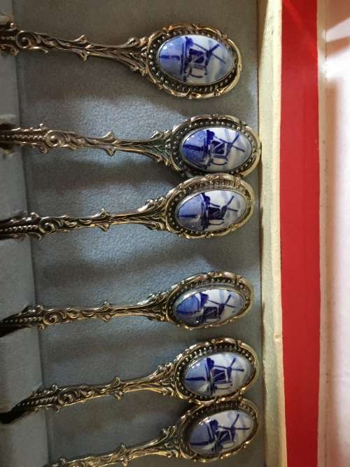 1950 set of delft nickel silver teaspoons, still in orinal box