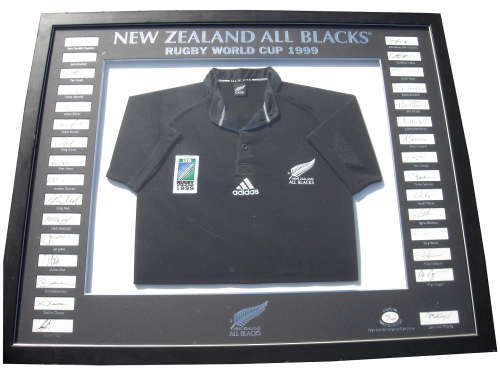 Limited Edition 1999 All Black World Cup Team Signatures and Jersey in Frame # 300 #