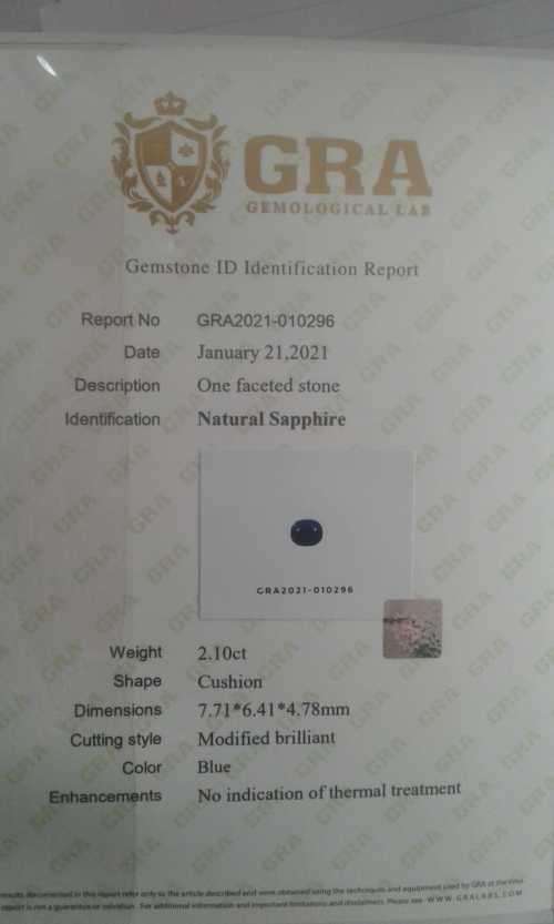 Natural 2.10 Ct Blue Sapphire Certified