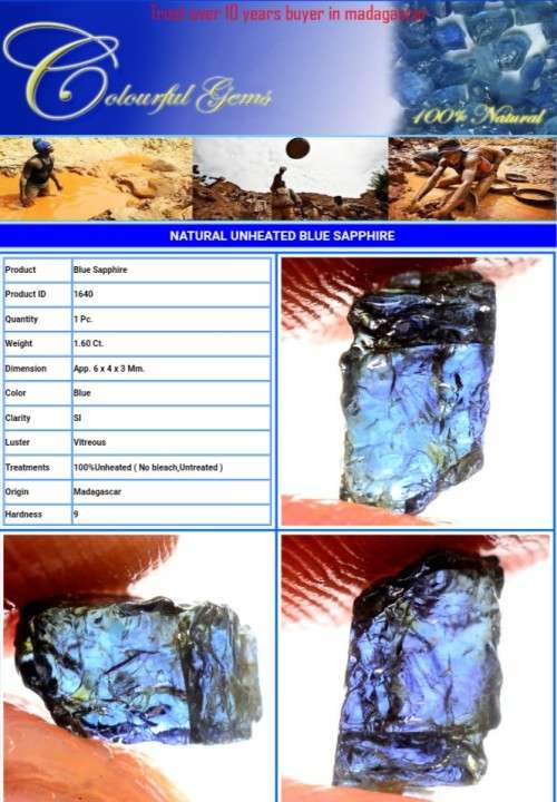 1.6Ct Natural Blue Unheated Sapphire