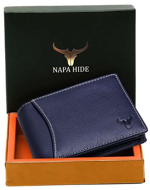 Napa Hide genuine Leather Men`s Wallet (Blue)